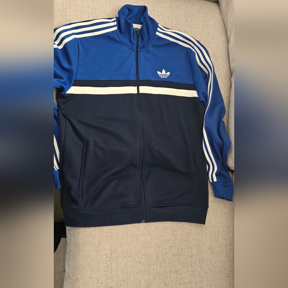 Adidas Blue and Navy Men's Bomber Jacket